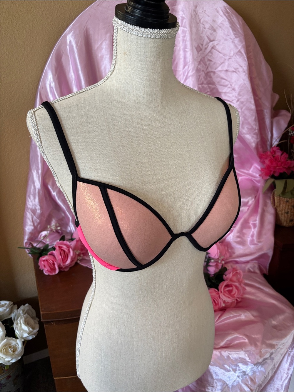 Victoria's Secret Pink and Black bikini top